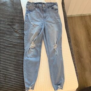 Fashion Nova Light Blue Distressed Ankle Jeans
